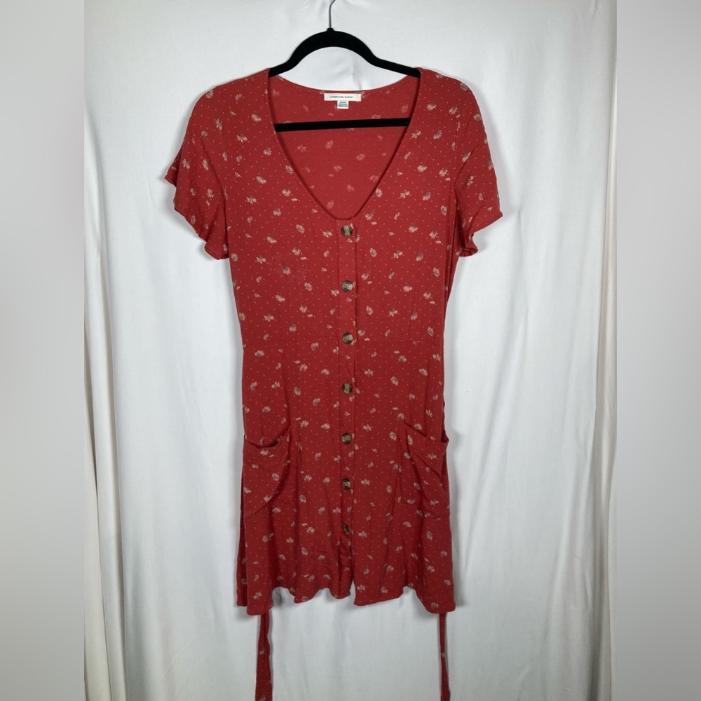 American Eagle Outfitters AEO Floral Babydoll Dress in Rust Sz M